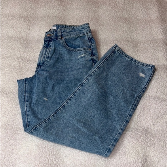 Forever 21 Blue Flare Wide Leg Jeans with Distressed Look - Picture 5 of 9